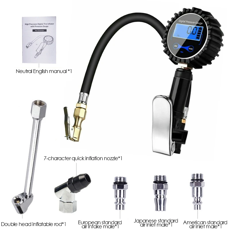 LCD Tire Pressure Gauge 300PSI Digital Tire Inflator Meter For Motorcycle Car Truck Bicycle Bike