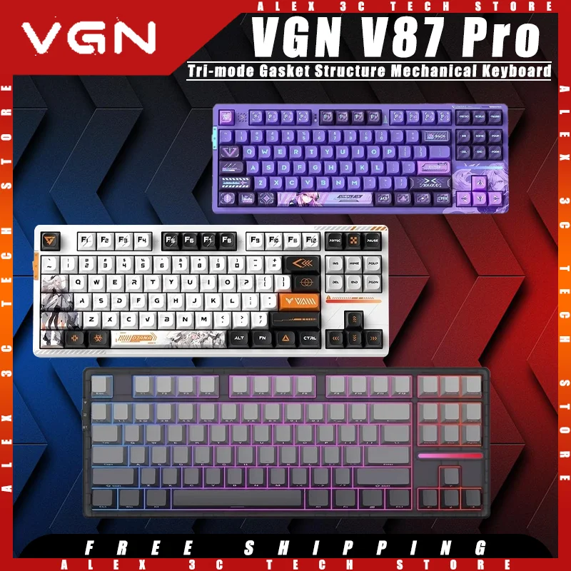 

Механическая клавиатура VGN V87 Pro, трехрежимная беспроводная прокладка, структура с горячей заменой, RGB, индивидуальная игровая клавиатура, аксессуары для ПК, геймеров