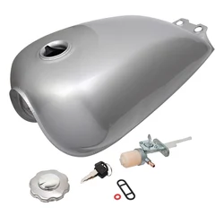 9L 2.4Gallon Sliver Motorcycle Cafe Racer Retro Oil Box Fuel Gas Tank Cap Kit w/ Cap For Suzuki GN125 GN250