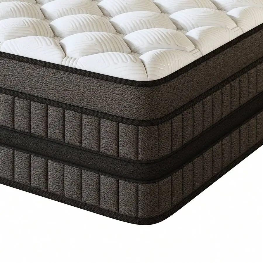 12/14-Inch Mattress, Built-In Memory Foam And Individually Pocketed Springs, Available In Twin, Full, Queen And King Mattress Sizes, With Side Handles For Easy Movement, Fiberglass-Free, Odorless, Highly Breathable, Providing A Comfortable Sleep,