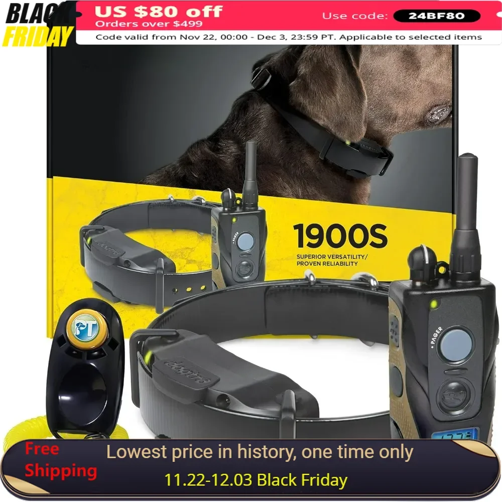 Electronic Training Collars 1900S 3/4 Mile Range Rechargeable E-Collar with Adjustable,Waterproof Pet Collar