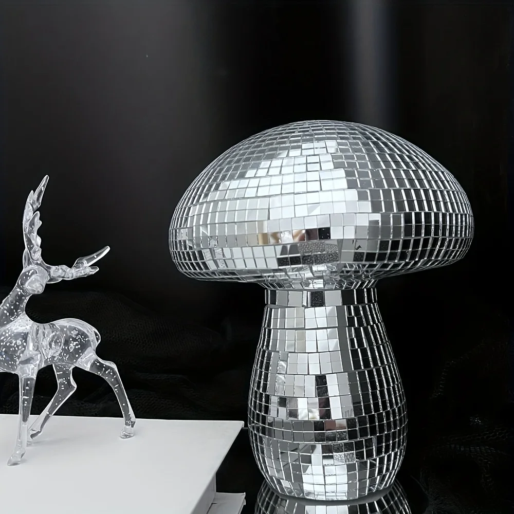1pc Disco Ball Mushroom Decor - 3D Glass Tabletop Ornament with Reflective Surface, Irregular Shape for Indoor/Outdoor Use