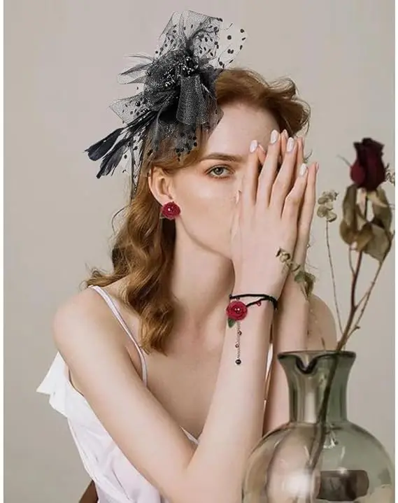 

New Fascinator Hat for Women Tea Party Headband Wedding Hair Clip Cocktail Party Mesh Flower Feathers Hair Clip For Women Girls