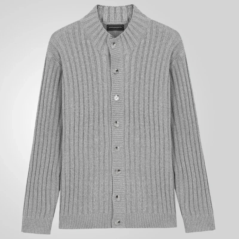 Cardigan da uomo colletto alla coreana maglioni cappotto lavorato a maglia manica intera monopetto maglia solida punto aperto cappotti casual autunno inverno