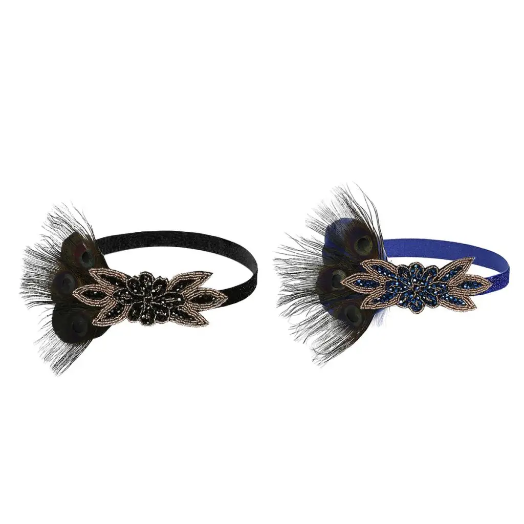 1920s Flapper Feather Headband Rhinestone Hair Decoration Vintage Girl Hair Accessories for Prom and Cocktail