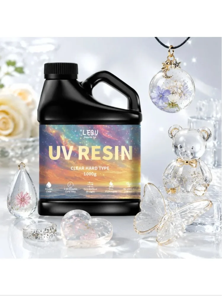 500g/1000g UV-Harzkleber – Hochtransparentes, schnell trocknendes, hochhartes UV-härtendes Harz für DIY-Harzguss, Schmuckherstellung, Anhänger und dekorative Ornamente