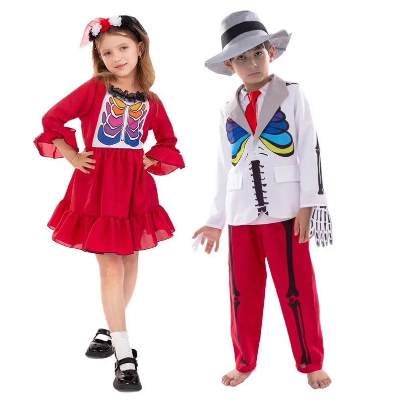 

Children's Day of the Dead Party Costume Skeleton Terror Makeup Dance Skeleton Performance Clothes Polyester Fiber 100%