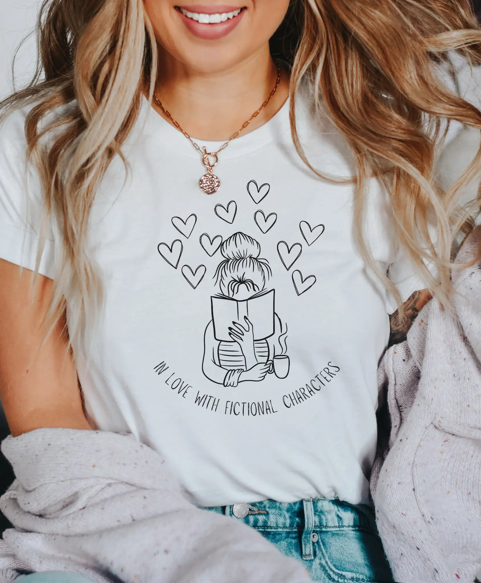 In Love With Fictional Characters Book Lover T Shirt Bookish Funny Reading Librarian S Cute Tee