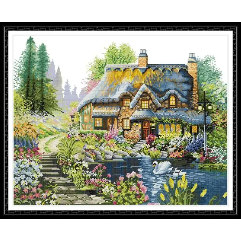 

Joy Sunday Embroidery Sets Holiday Villa HD Pattern 16/14/11CT Counted Stamped Canvas DMC Threads Cross Stitch Kit Gift For Mom