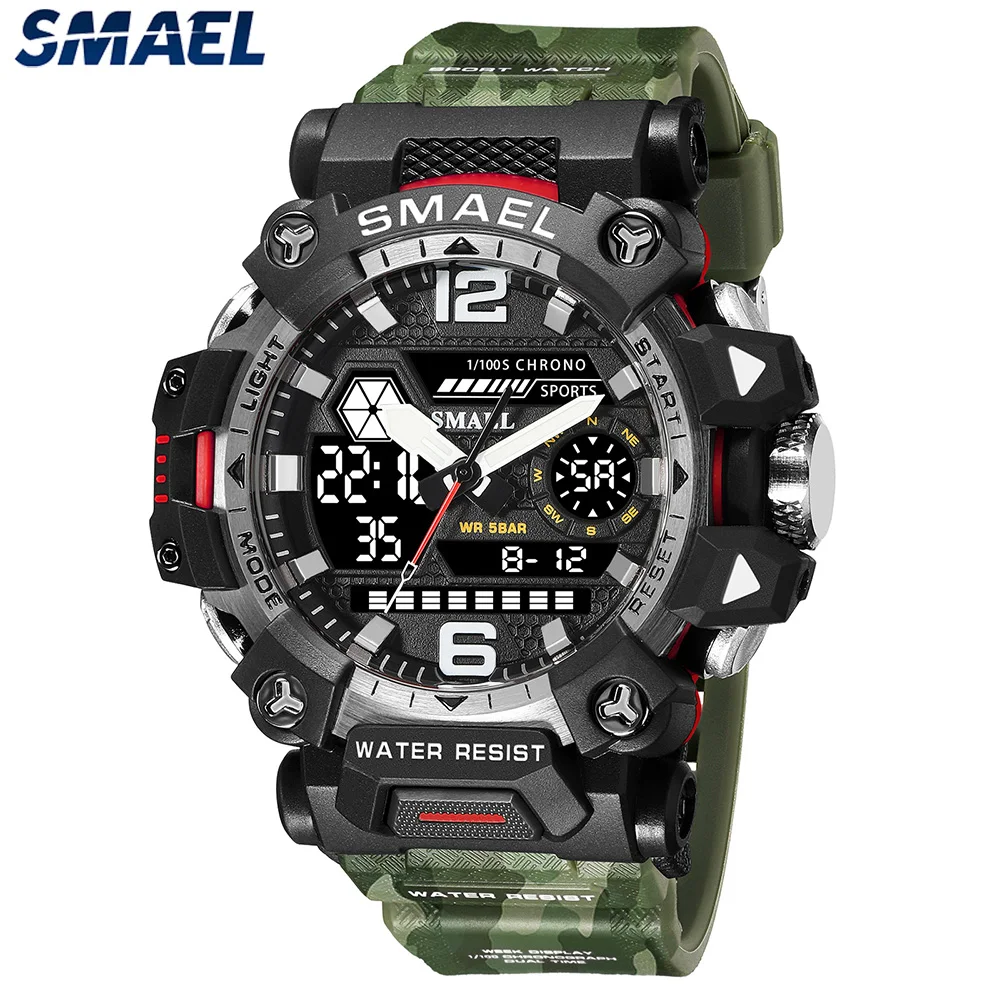 NEW SMAEL Military Watches 50m Waterproof Sports Watch Digital 8072 Army Watch Digital Quartz Dual Time Wristwatches LED for Men