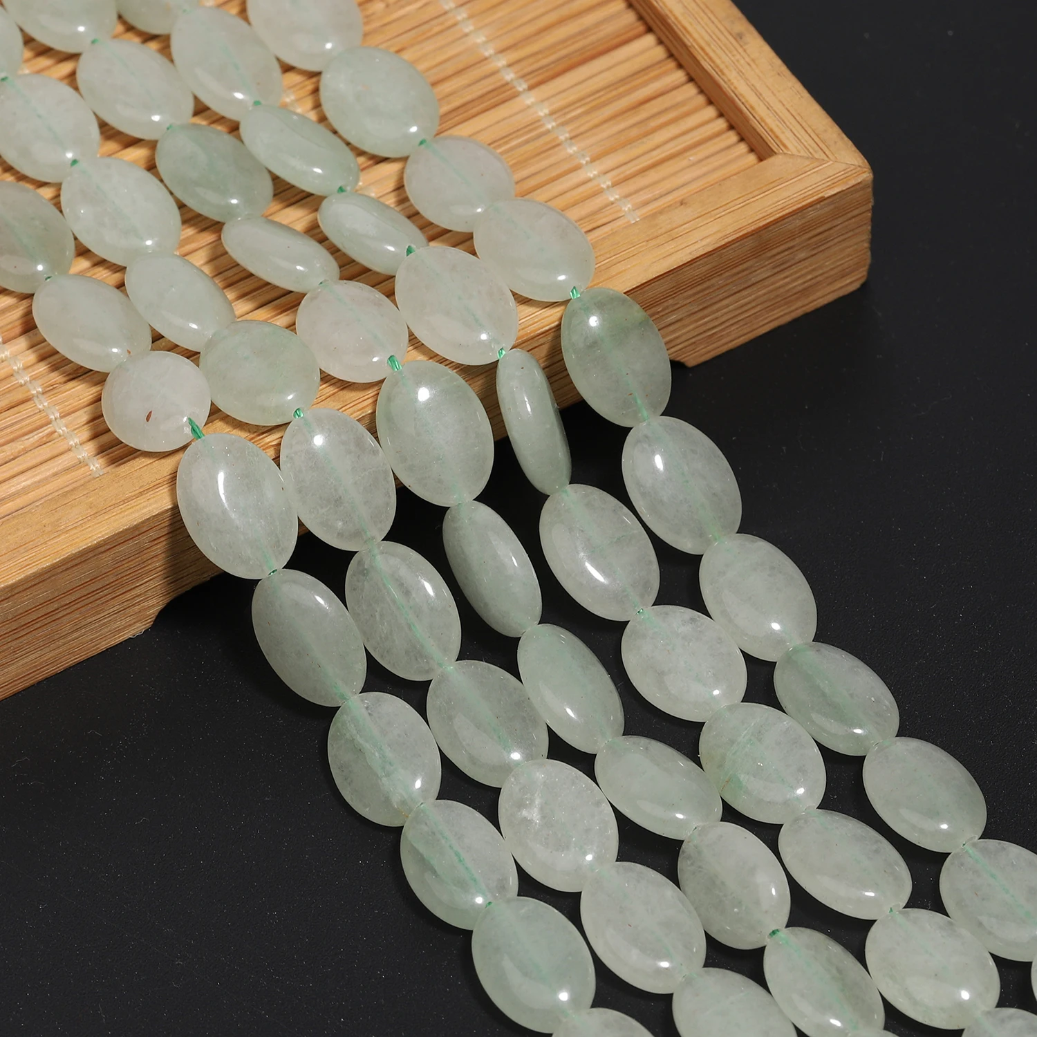 14x10mm Flat Oval Natural Stone Green Aventurine Beads Loose Spacer Beads For Jewelry Making DIY Charms Bracelets Accessories