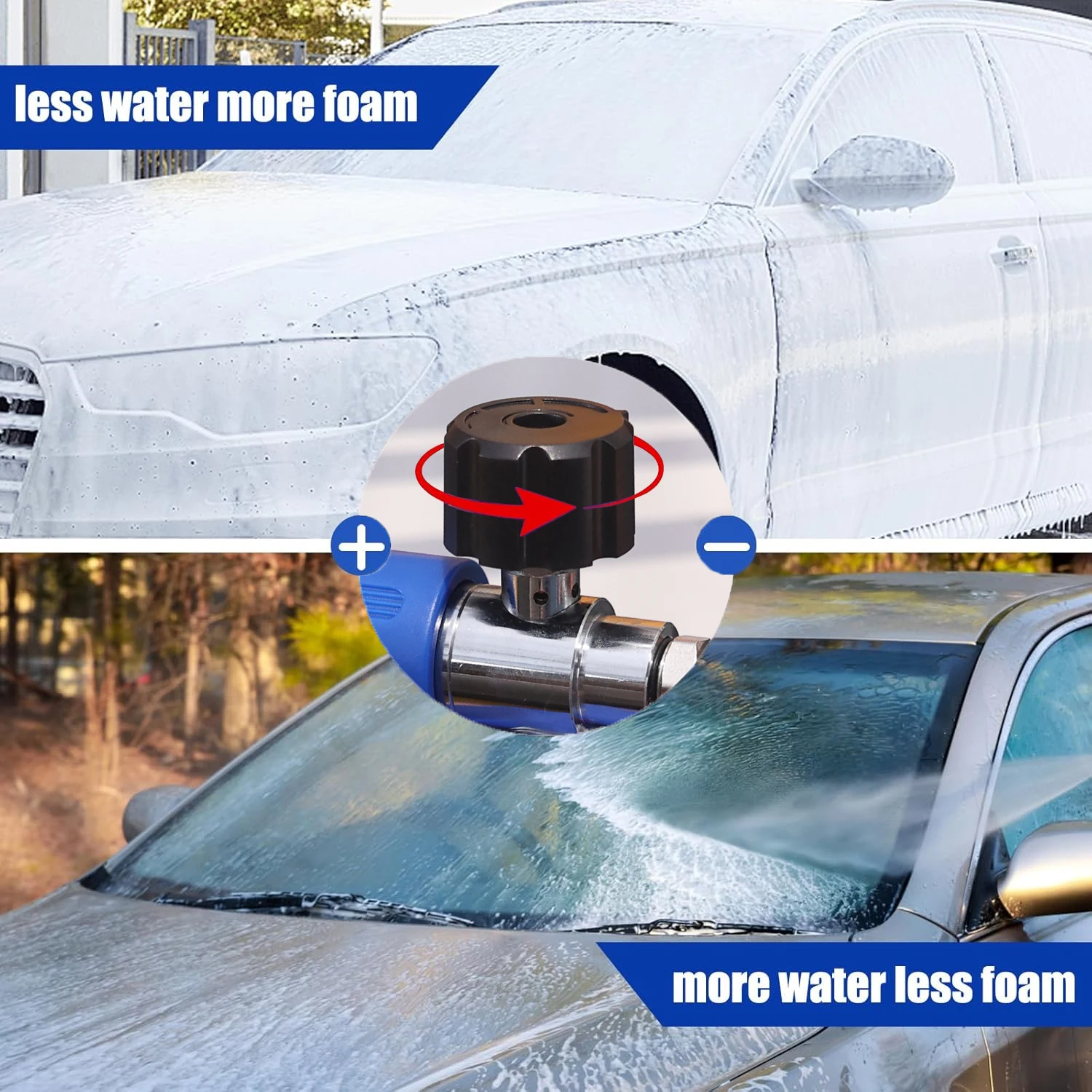 Stylish Blue-Black Foam Cannon, 1/4' Quick-Connect Fitting, Leak-Proof Lid Air Valve, for Karcher Elitech Bort AR Bosch image 3