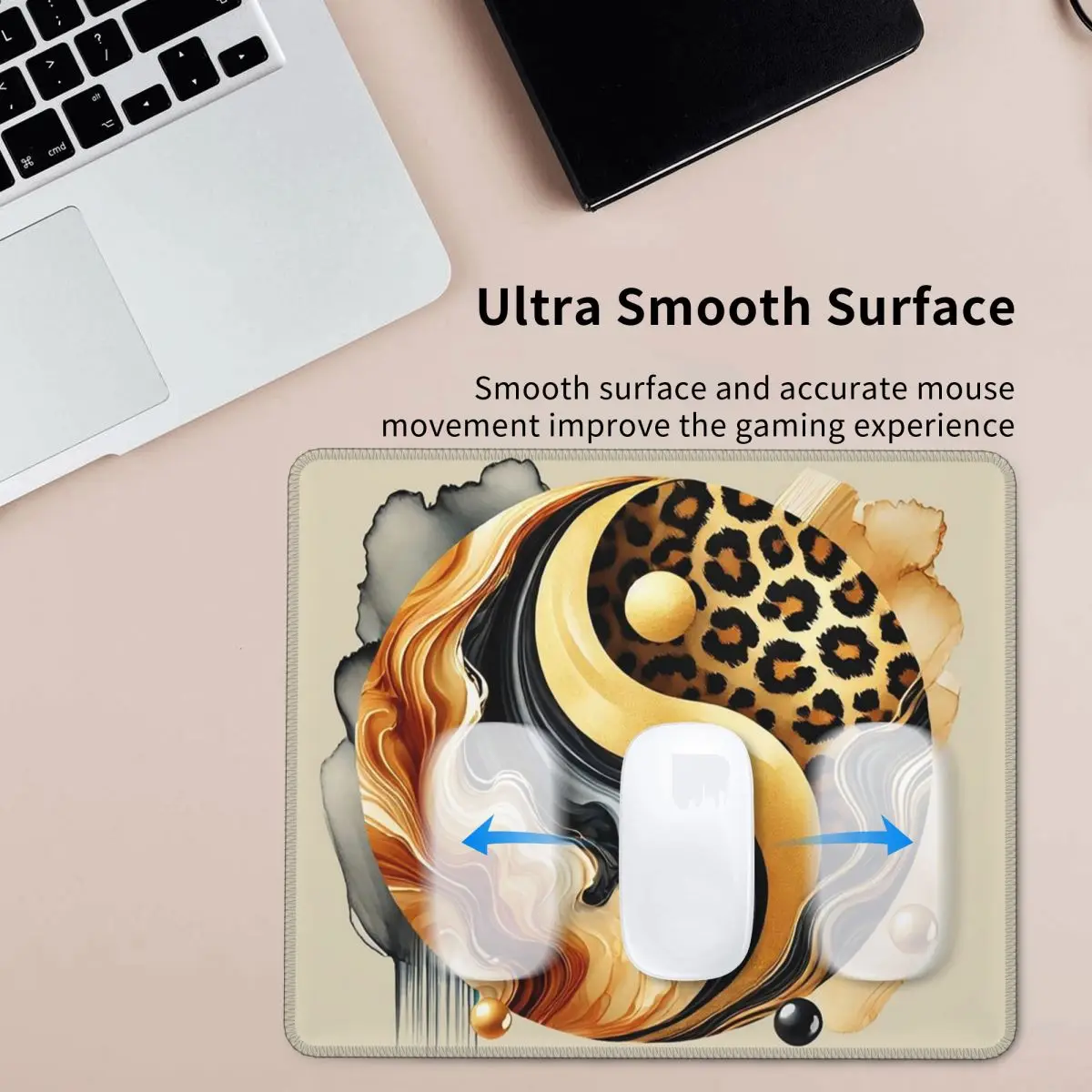 แผ่นรองเมาส์ลายเสือดาวหยินหยาง ดีไซน์หรูหราสีทองลายหินอ่อน แผ่นรองเมาส์สำหรับคอมพิวเตอร์ แผ่นรองคีย์บอร์ด แผ่นรองเมาส์สำหรับเกมเมอร์ แผ่นรองโต๊ะแล็ปท็อป แผ่นรองโต๊ะทำงาน