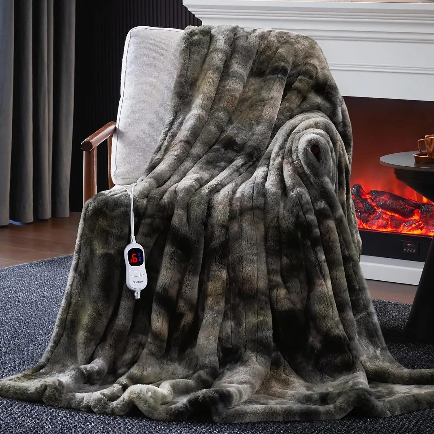 

Soft Faux Fur Electric Heated Blanket with 10 Heat Levels, 5 Timer Options, Auto Shut-Off, Machine Washable (50"x60", Dark Grey)
