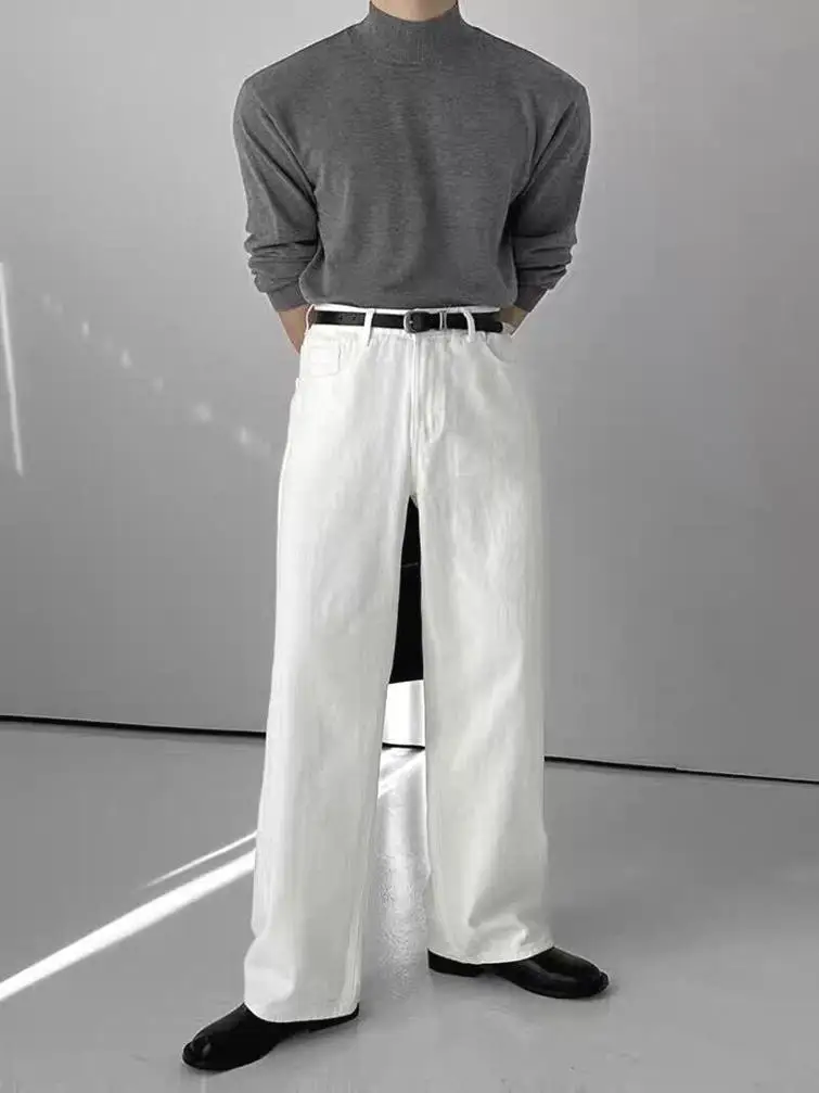 

Белые мужские джинсы с широкими штанинами в американском ретро-стиле, свободные прямые повседневные длинные брюки, универсальная рабочая одежда, модные брюки в стиле «папины штаны»