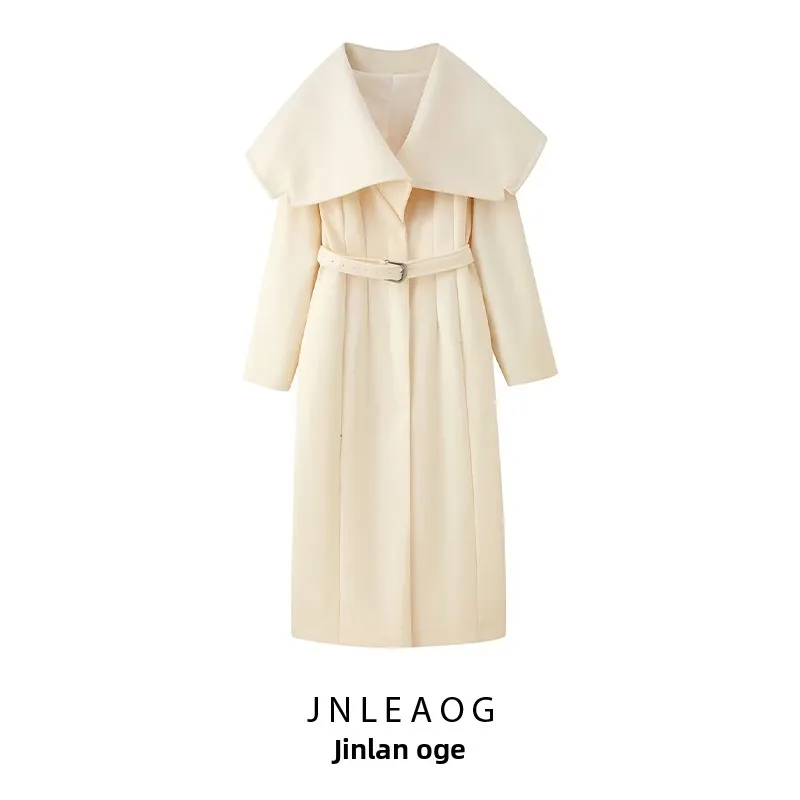 

JNLEAOG модное женское шерстяное пальто с поясом и воротником-стойкой, осеннее новое Sle Street Sle Long Sve, полиэфирное волокно