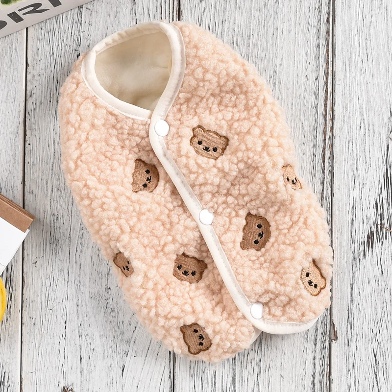 Bestickte Bär Welpe Herbst Kleidung rosa Khaki niedlichen Haustier Weste Kleidung Chihuahua kleine mittlere Rassen Welpe 2024 Bulldogge Outfit – Detail 5