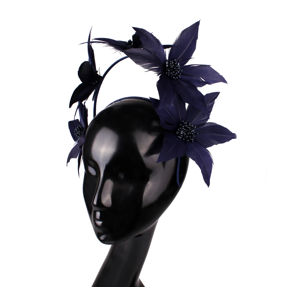 Königsblauer Damen-Federhut, Hochzeit, Stirnband, Kopfbedeckung, Damen, elegante Fascinator, schöner Haarschmuck, formeller Bankett-Kopfschmuck – Detail 6