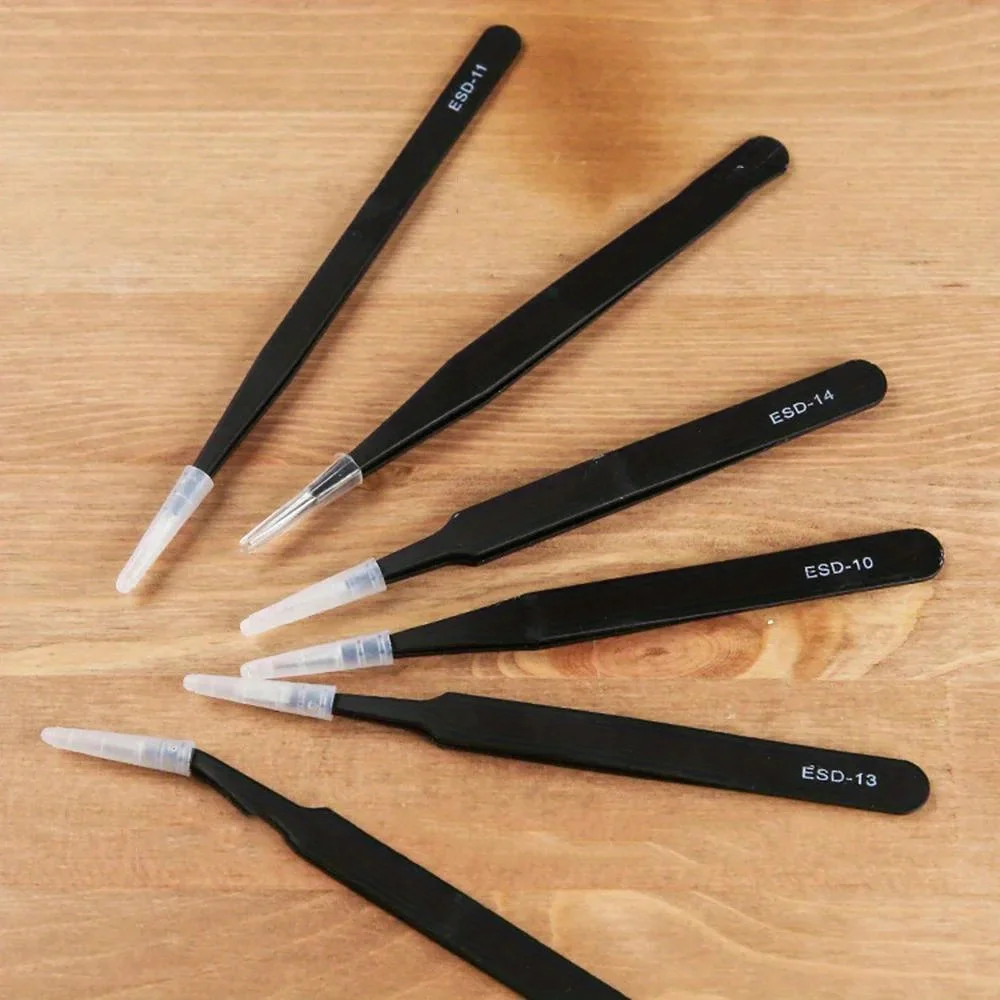 Precision Tweezers Set, Advanced Anti-Static Stainless Steel Tweezers, ESD Curved Tweezers, Suitable for Electronic Products
