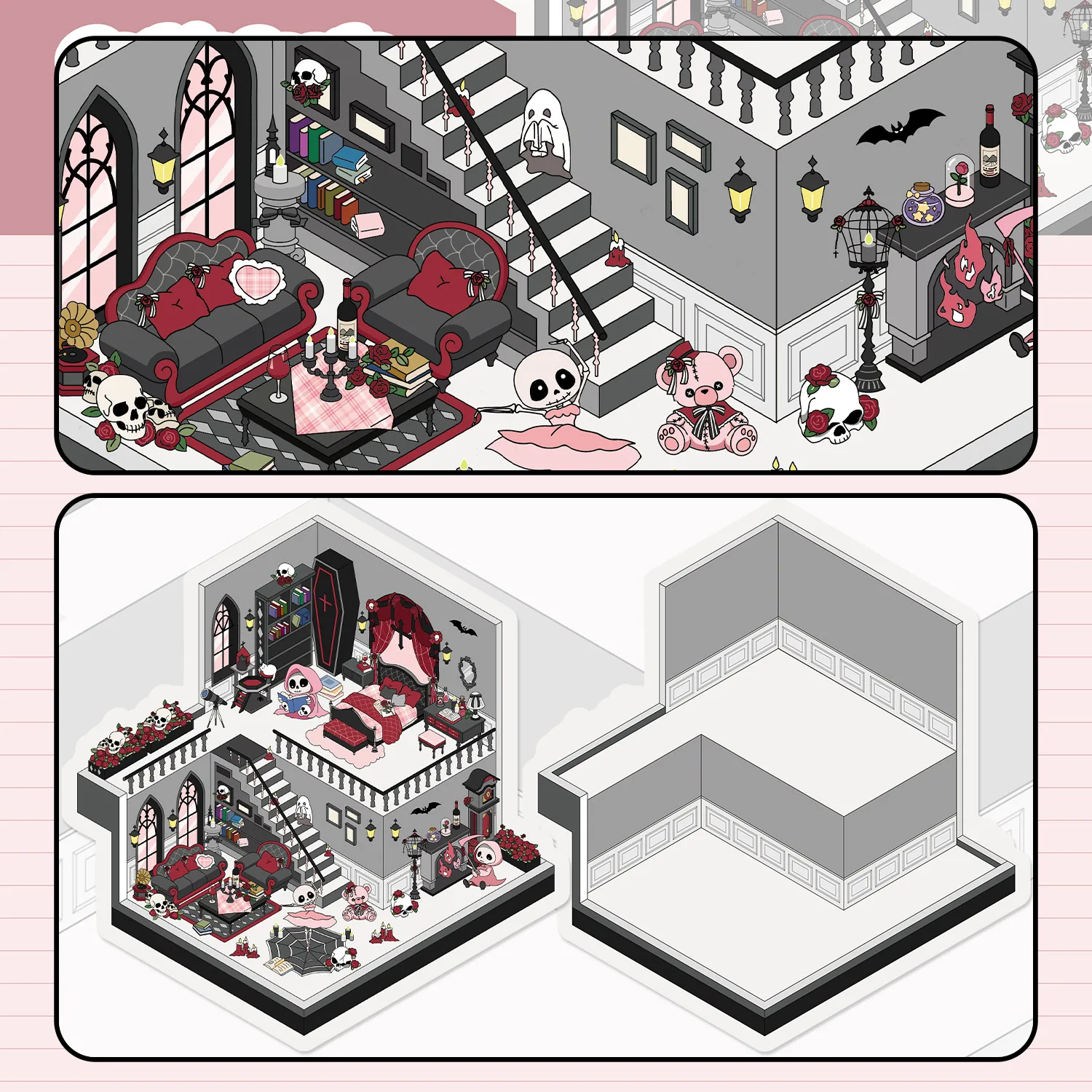 만화 풍경 고딕 성 스티커 미니어처 세계 3D 하우스 감압 DIY 장면 편지지 어린이 스티커