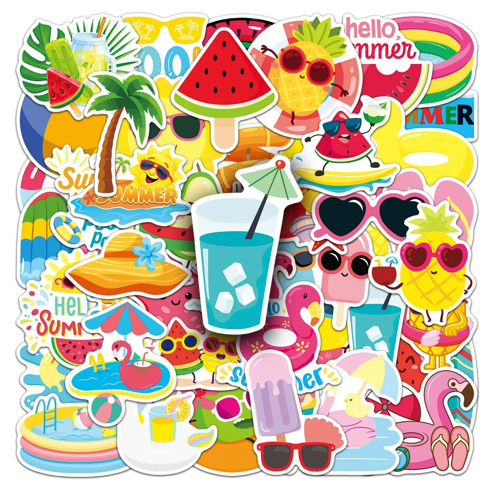 10/30/50Pcs Summer Graffiti Stickers Cartoon Ocean Beach Small Fresh Decoration Mobile Phone Water Cup Luggage Stickers Toy Gift