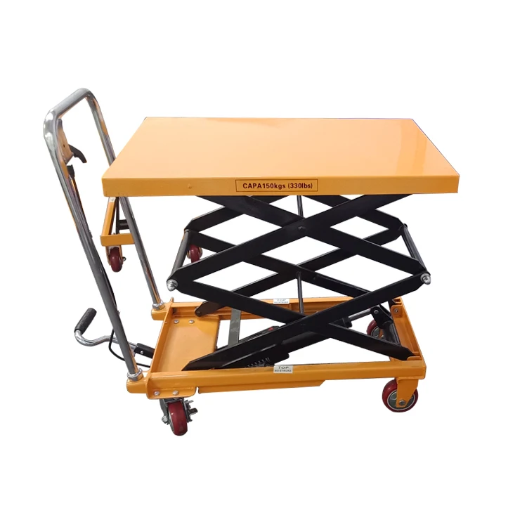 150kg Mobile Scissor Table Equipment Lift Hydraulic Table 700*450*35mm Table Size Manual Mechanical 1260MM 100 302 50