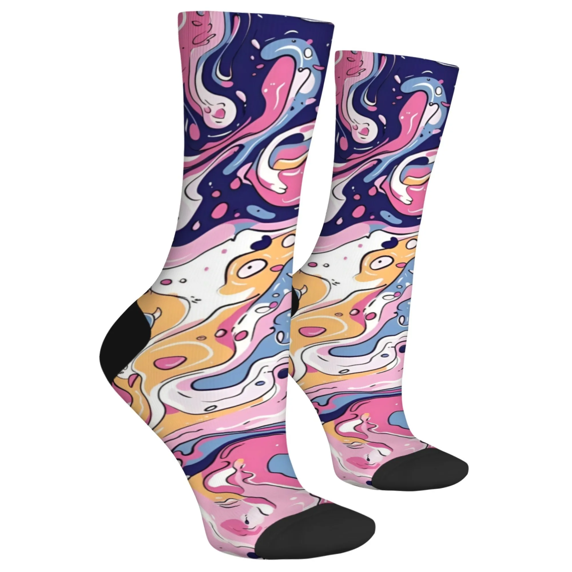 Abstrakte Kunst, schillernde, unregelmäßige Herrensocken mit Farbdruck, neuartige Harajuku-Retro-Streetstyle-Crew-Socken, lustiges Partygeschenk.