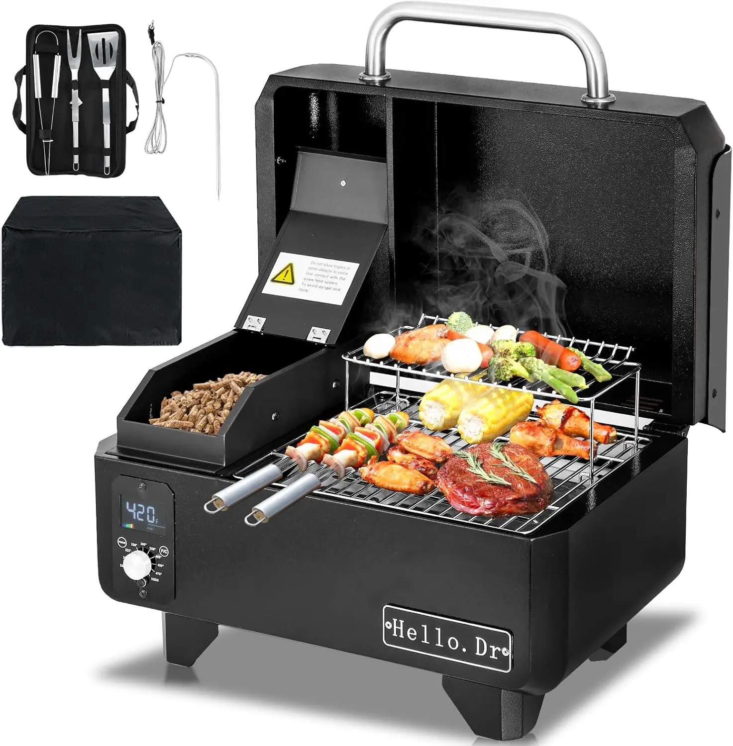 

Barbecue Grill and Smoker, Electric Outdoor 8 in 1 Tabletop, Intelligent Temperature Control, Superheated Steam, BBQ Grills