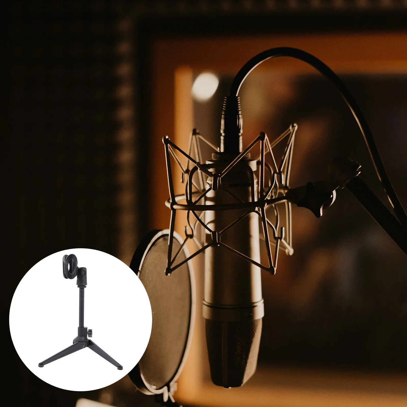 

1Pcs Adjustable Microphone Stand Portable Tripod Desktop Mic Holder for Broadcasting Recording Streaming Audio Accessory