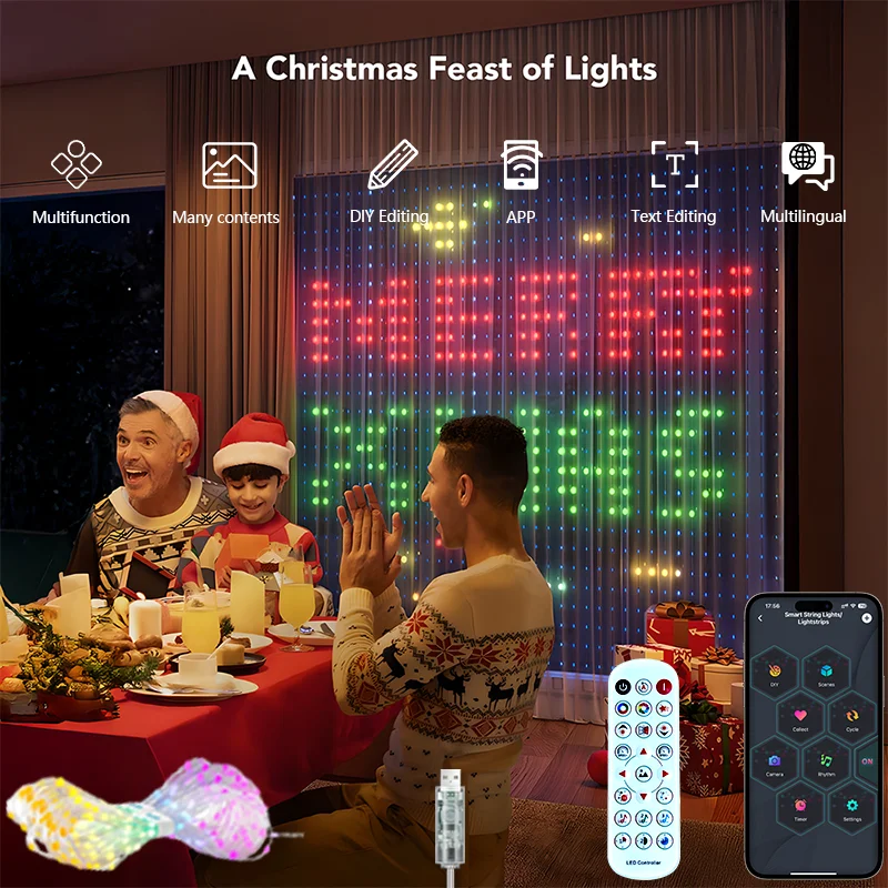 

Smart RGBIC Curtain Lights App Control Multicolor Wall Decor DIY Patterns & Music Sync for Living Room Perfect for Christmas