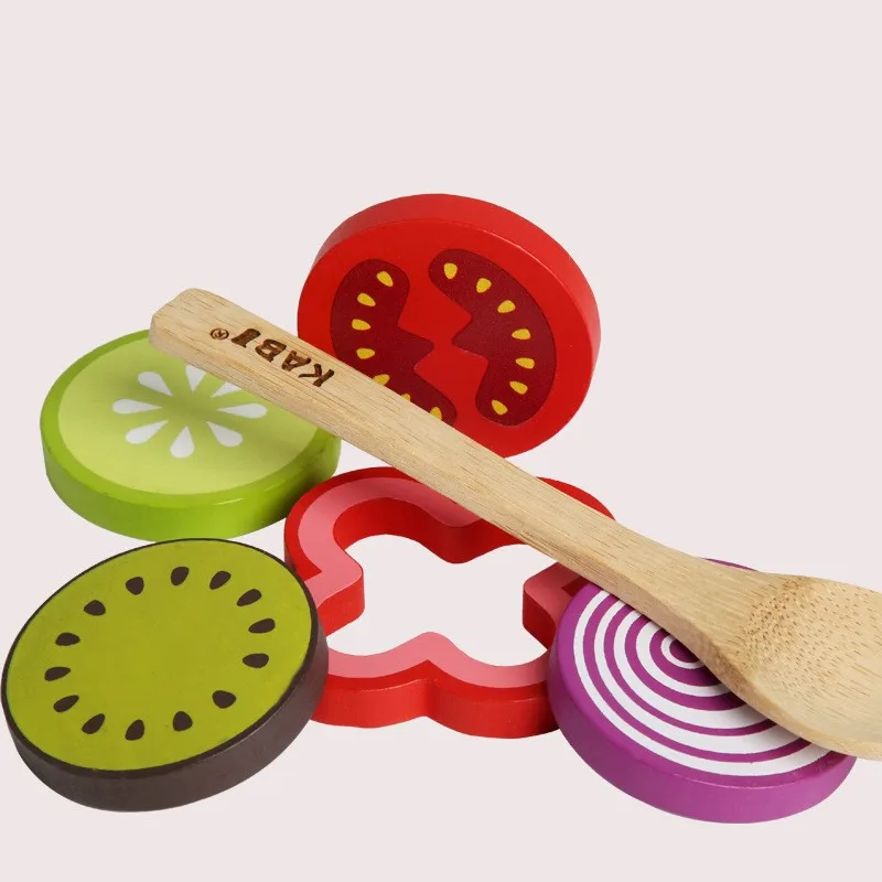 Wooden kitchen food combinations can also be used as decorations, puzzle toys, etc