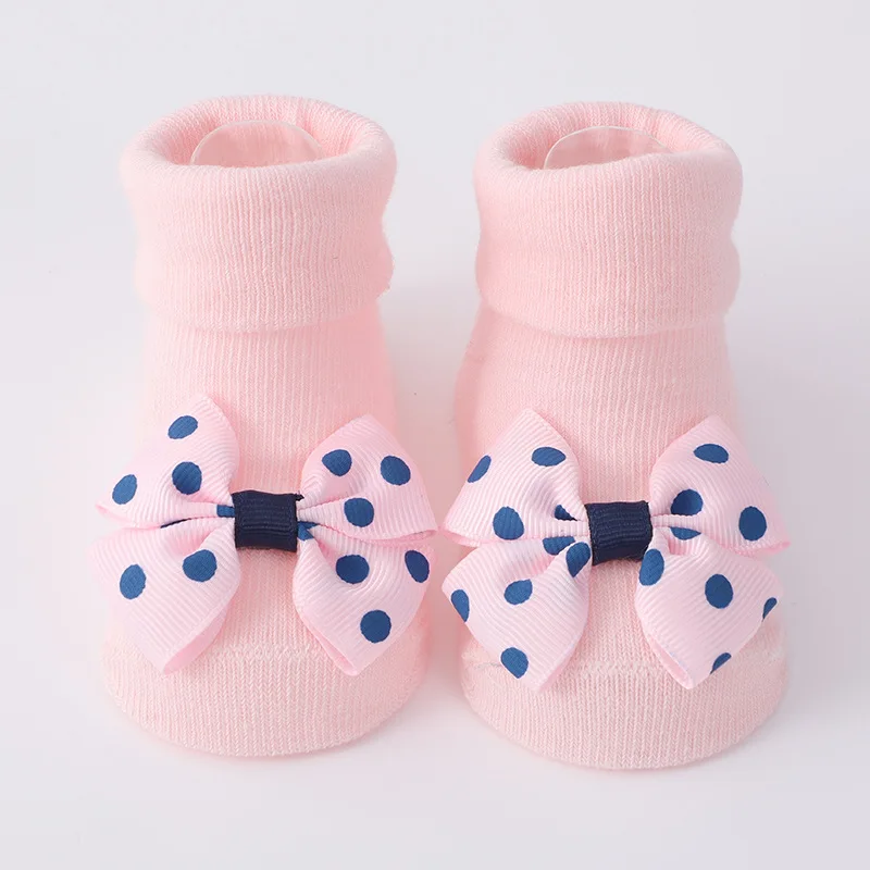 

Newborn Girls Baby Socks Girls Polka Dot Printed Bow Knot Non-slip Cute Dotted Floor Socks Princess Headband Socks Headband Set