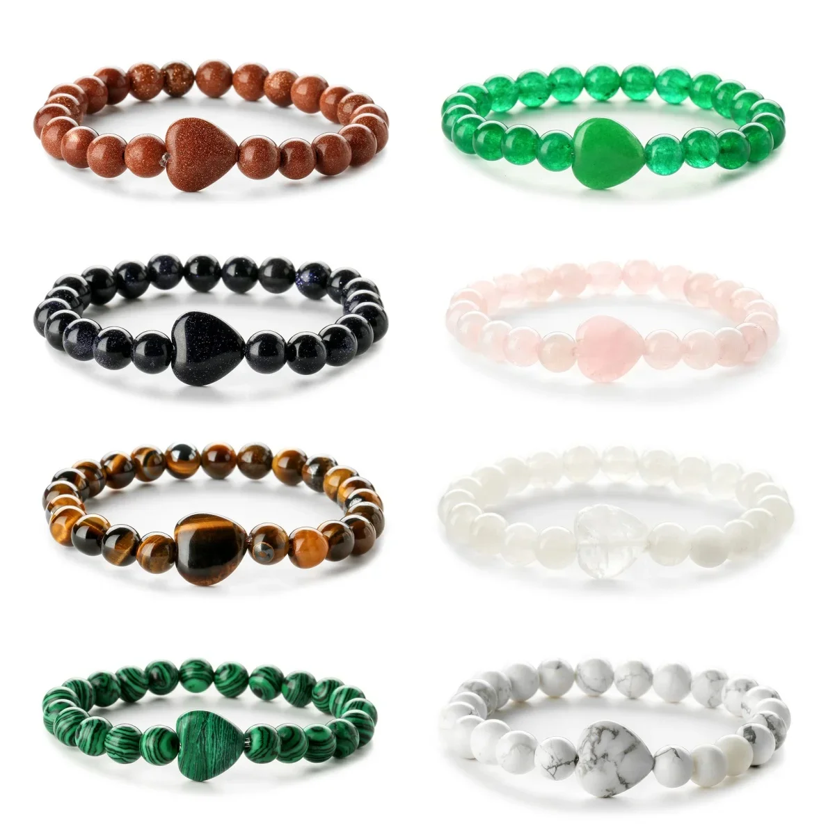 اشميتا النساء 12 مللي متر الملكيت القلب سحر 8 مللي متر الخرز المستديرة سوار الأحجار الكريمة شفاء شقرا كريستال تمتد مرونة الروحية #4