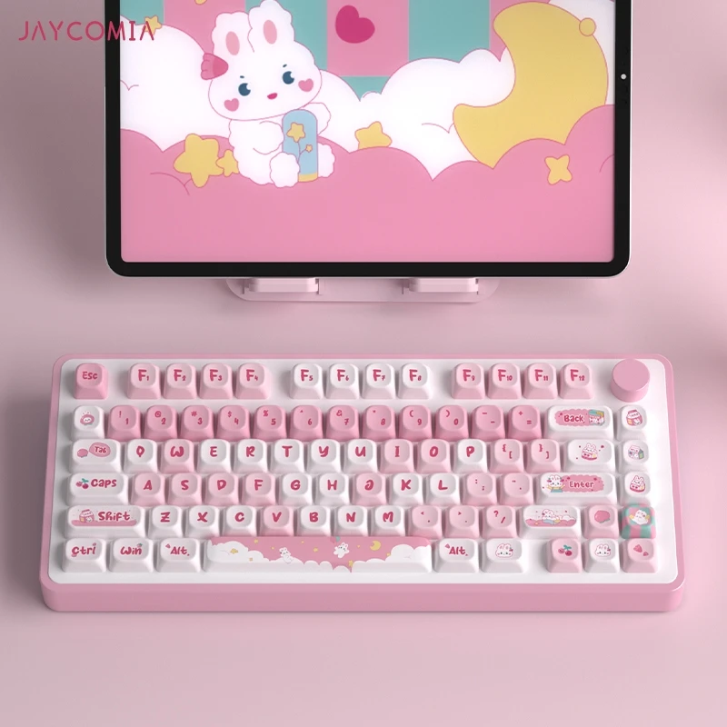 MOA-Cute Keycaps para teclado mecânico, PBT, Dye Sub, Snack Rabbit, Cherry MX Switch, Gaming, GMK67, Kit