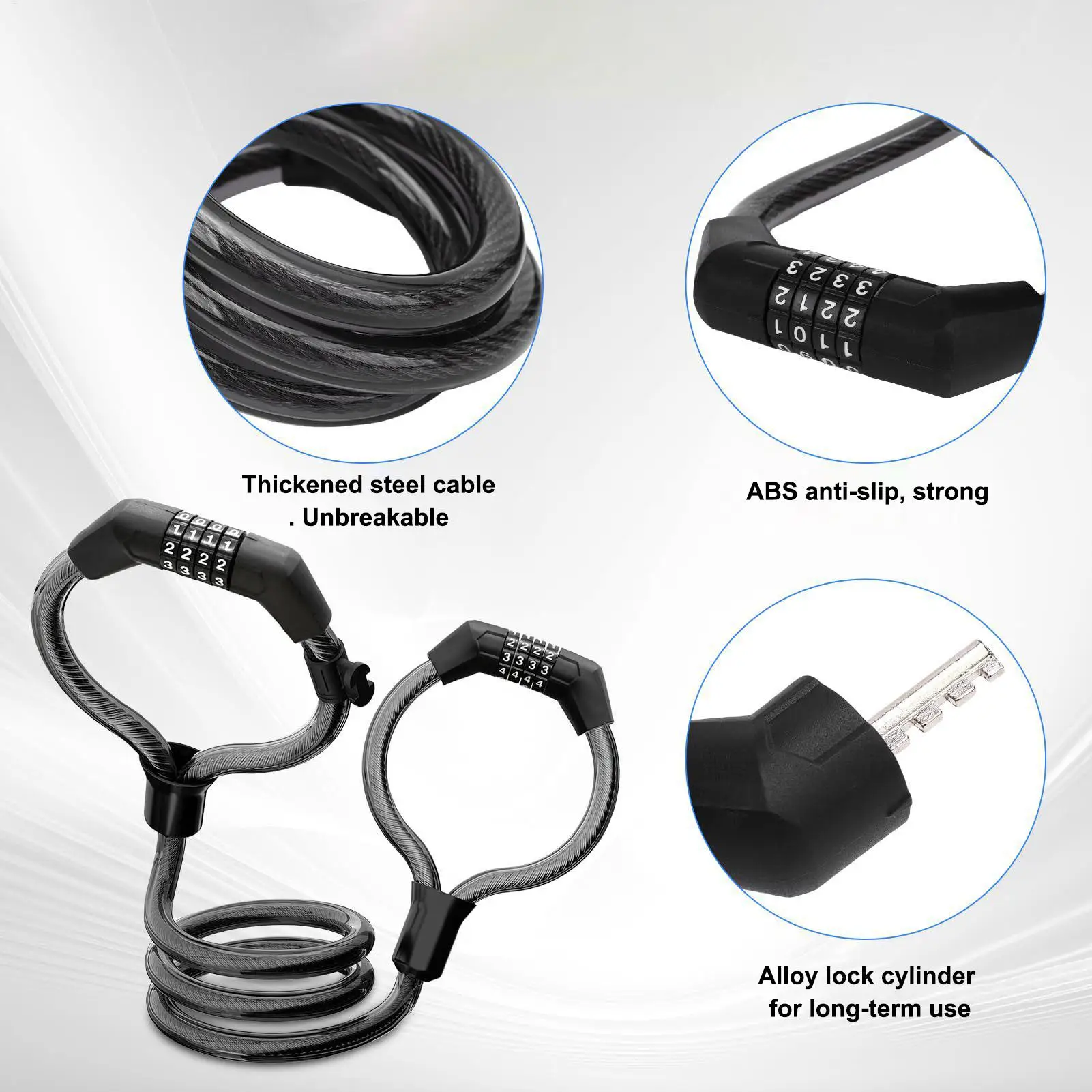4-Digit Scooter Combination Lock Anti-Theft Heavy Duty Cable for E-bikes Bicycles Cruisers Outdoor Public Street Parking tool