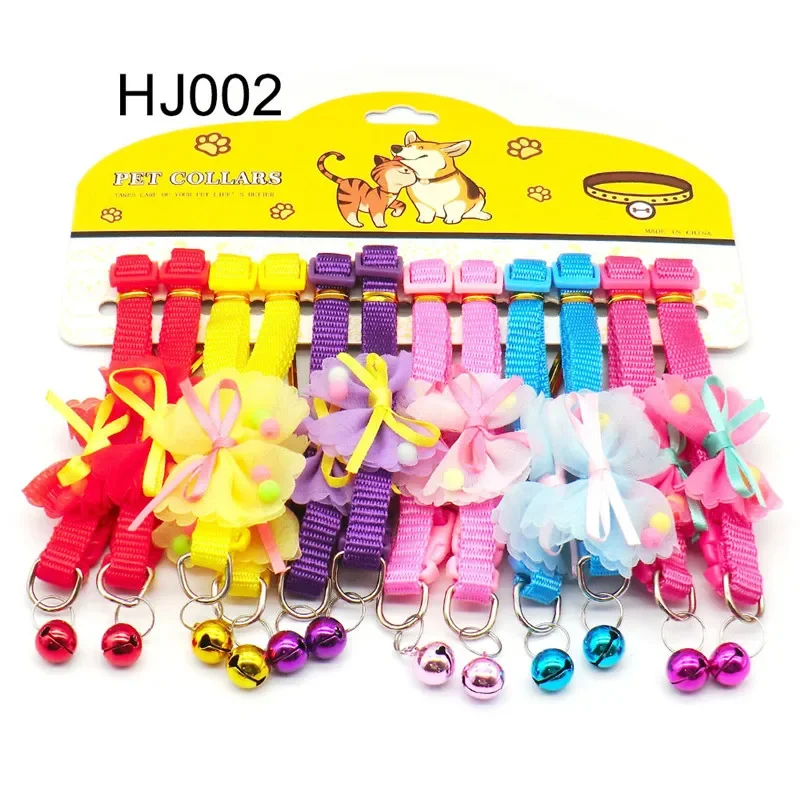 12Pcs Wholesale with Bell Collars Delicate Safety Casual Nylon Dog Collar Neck Strap Fashion Adjustable Bell Pet Cat Dog Collar