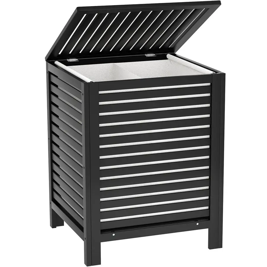 

Бамбуковая корзина для белья с крышкой, 120 л, большая корзина для сортировки одежды со съемным двухсекционным вкладышем, приподнятая корзина для белья