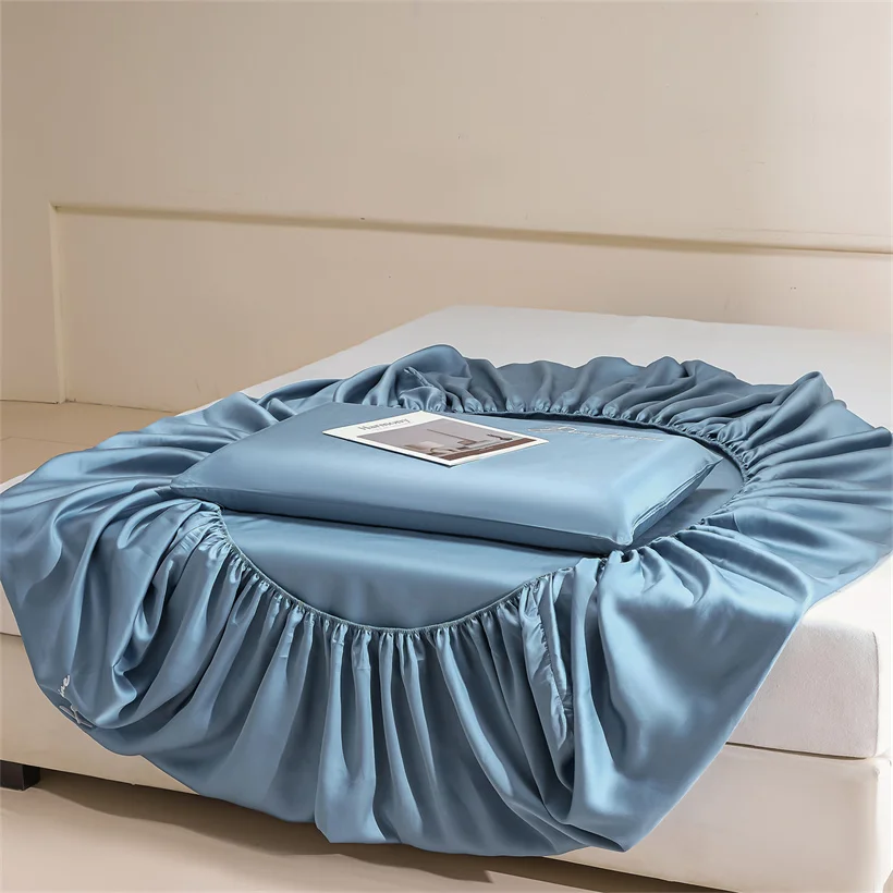 Organic Eucalypthus Lyocell Fitted Sheet with Elastic Band Silky Cooling Mattress Cover Customized Double Queen King Size Sheets - view 3