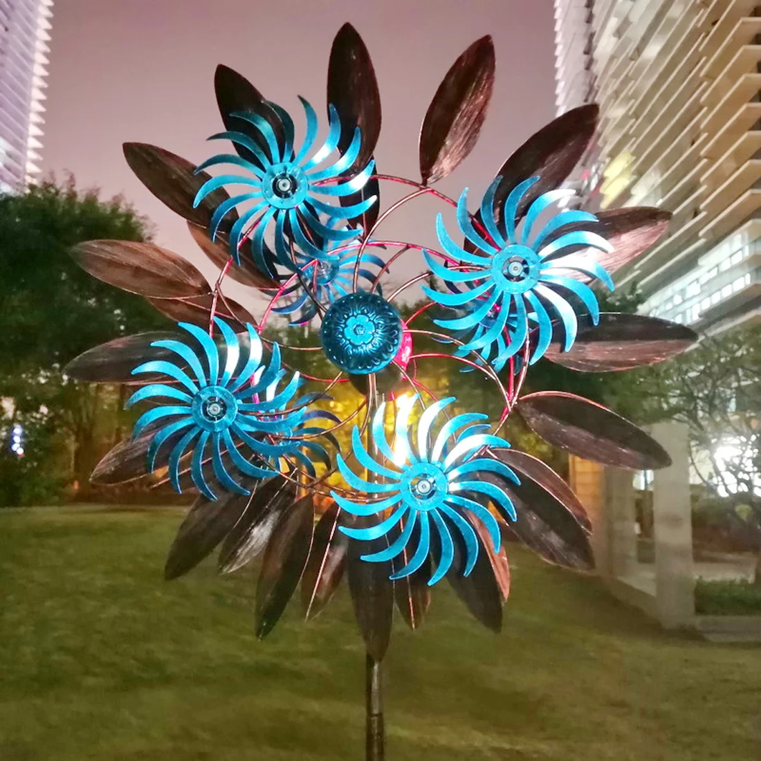 Swing Shot Garden Courtyard Villa Rotating Wrought Iron With Lights Blue Rotating Wheel Ssuper Large Double-sided Windmill