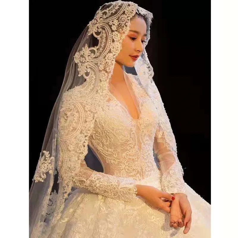 Véu de noiva longo, 5m, 4m, 3m, renda, apliques, borda 1 t, tule, catedral, com pente, marfim, branco, voile de novia