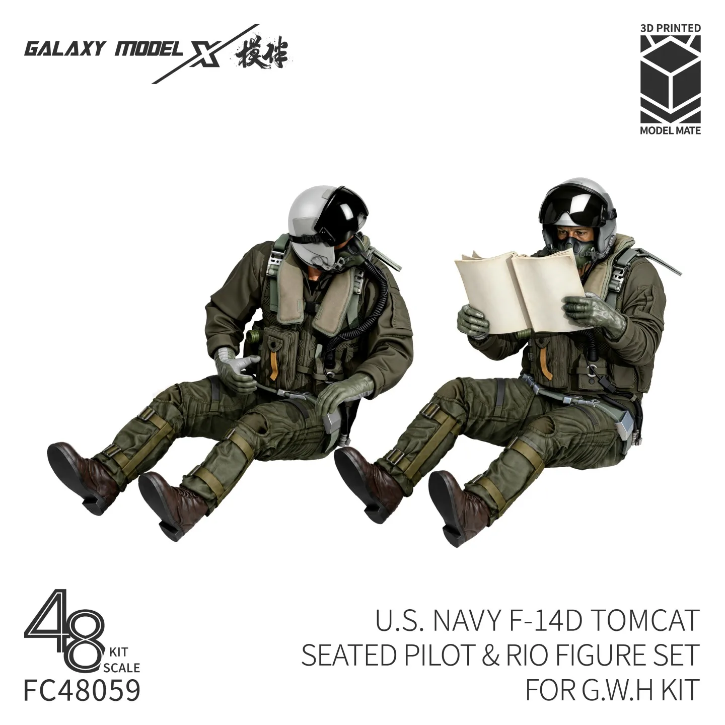 U.S. Navy F‑14D Tomcat Seated Pilot GALAXY 1/48 FC48059 & RIO 2-Figure Set (For G.W.H Kit)
