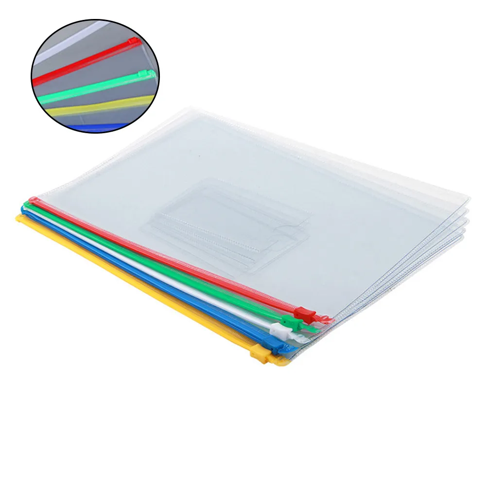 

10Pcs Transparent Colored File Bags Zipper Document Holder A4 Size School Office File Folder Storage Pouch Red Yellow Blue Green