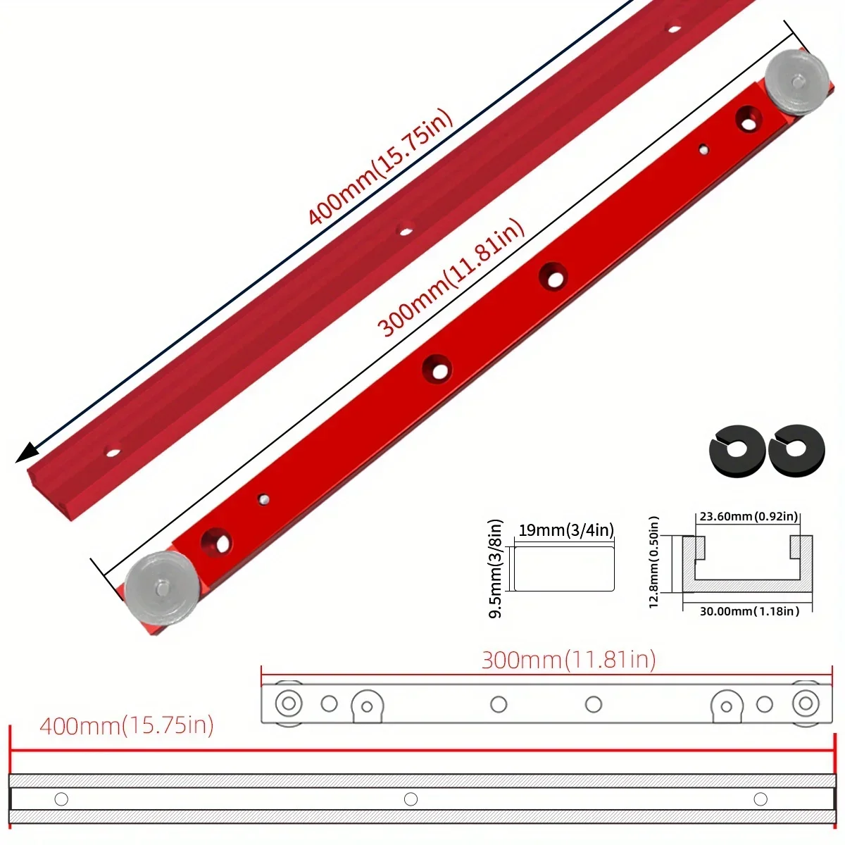 2pcs T Track Slot Miter Track Woodworking DIY Tool Aluminium Miter Bar Slider Kit T-Slot T-Slider Table Saw Miter Gauge Rod