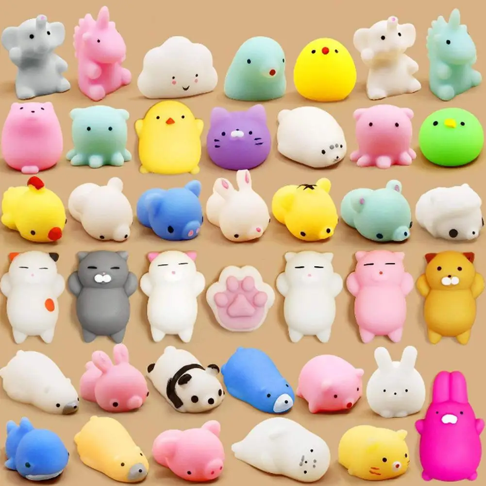 15 Stück Mini Tier Mochi Squishy Spielzeuge TPR Weiche Elastische Stressabbau-Fidget-Spielzeuge Leuchtende Zufällige Party-Geschenke Feiertagsgeschenke