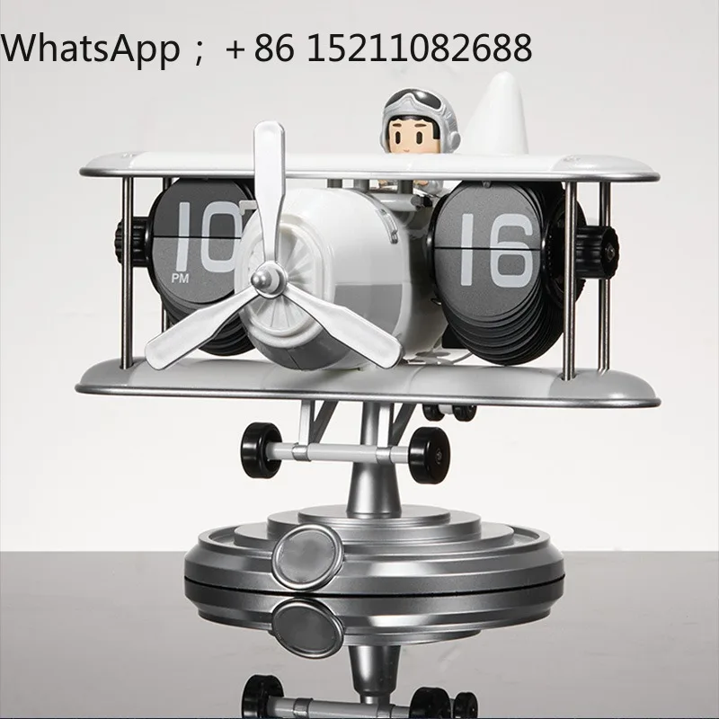 SCY aircraft shape automatic page turning clock desktop ornament retro pendulum digital clock living room decoration