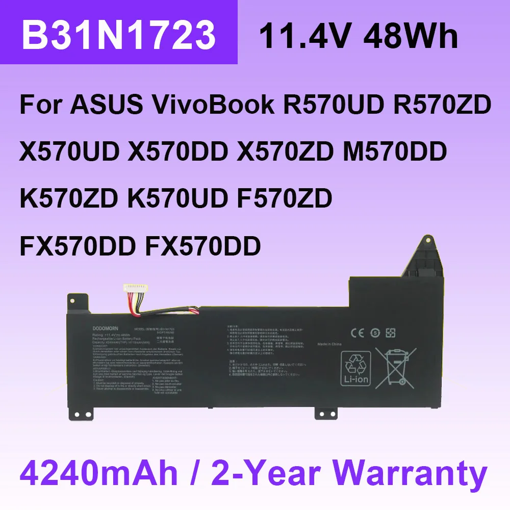 11,4 V 4240mAh B31N1723 para ASUS VivoBook R570UD X570UD M570DD F570ZD X570ZD K570ZD FX570DD FX570DD K570UD serie batería del ordenador portátil