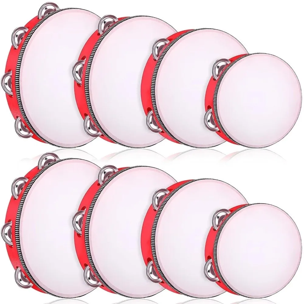 4/6/8/10 Inch Hand Held Drum Metal Jingles Kids Drum Percussion Toy Wooden Percussion Musical Instrument Tambourine Drum