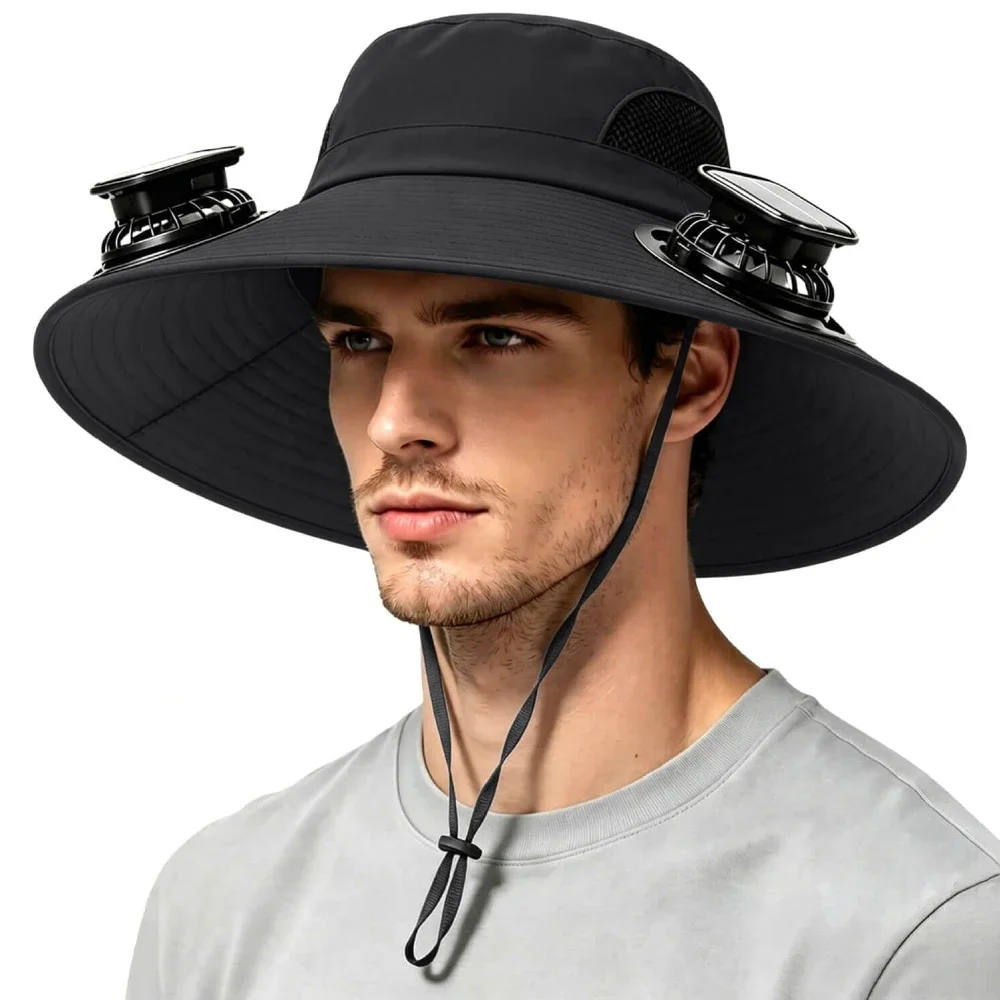 Mens Quick Dry Bucket Hat Large Size Sun Hat with Solar Powered Fan USB Rechargeable for Outdoor Hiking Camping Fishing Activity
