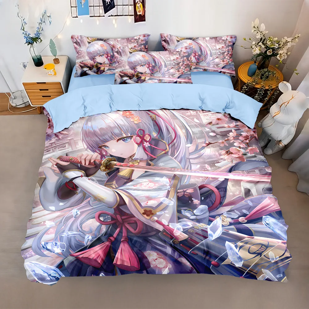 

3D Print Genshin Bedding Set Kamisato Ayaka Shenhe Duvet Cover Pillowcase Girls Home Bed Linens