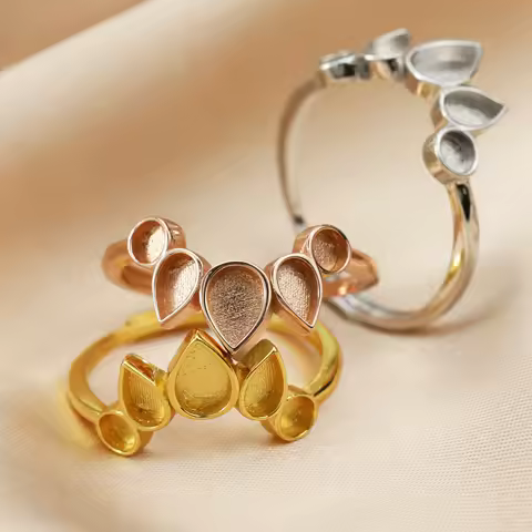 4x6MM Keepsake Breast Milk Resin Pear Ring Settings Solid Back 925 Sterling Silver Rose Gold Plated Stackable Ring Bezel 1294330